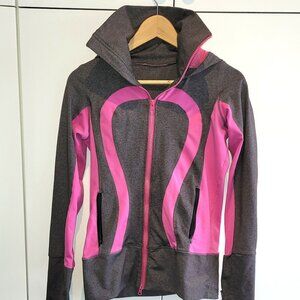 lululemon In Stride Jacket Women Grey/Pink Full Zip Hooded Size 6